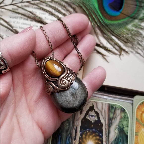 Gorgeous obsidian and tiger eye necklace - Picture 4 of 5